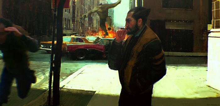 Wolverine and Hulk in a city street