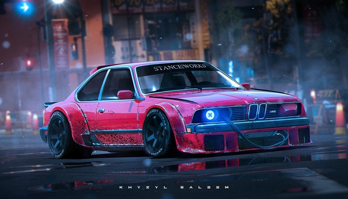 VOLK RACING, vehicle, depth of field, BMW M6, artwork, Khyzyl Saleem, Stanceworks, render, BMW, car