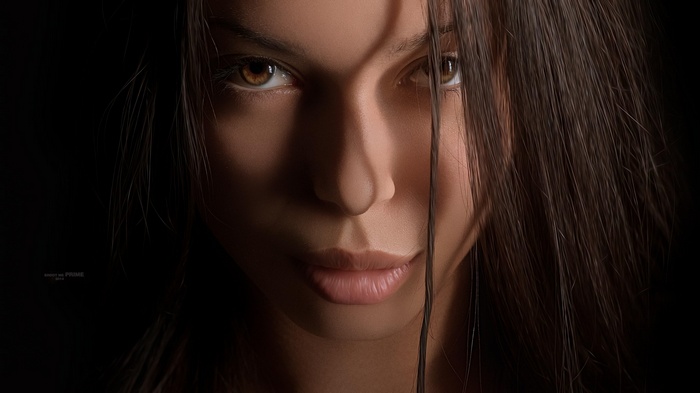 Close-up portrait of a woman with brown eyes