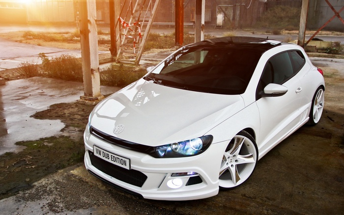 White Volkswagen Scirocco with custom body kit