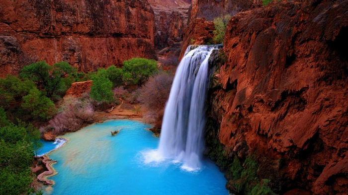 Waterfall in a Red Rock Canyon