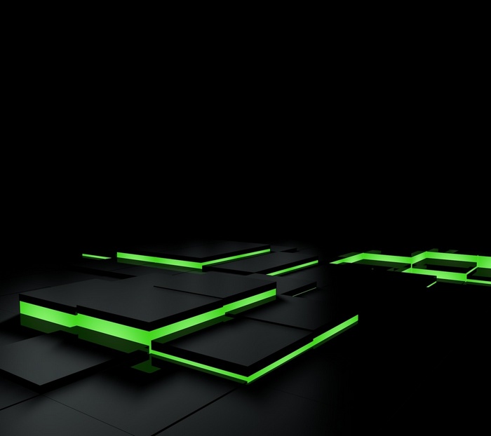 Abstract black and green 3D blocks