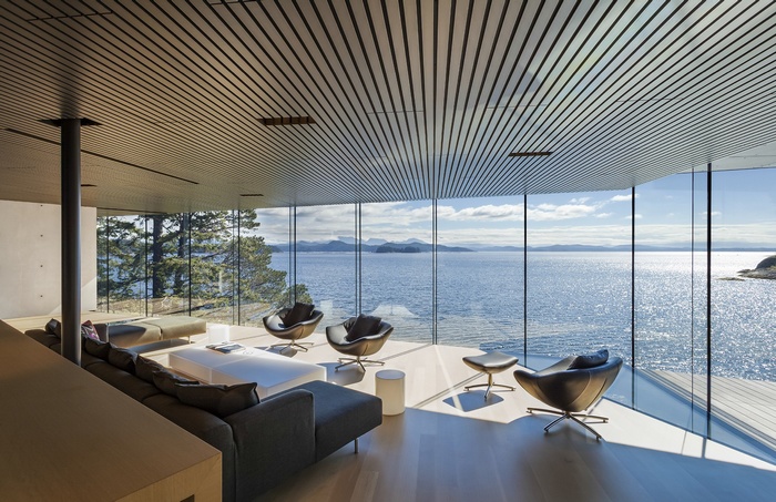 Modern living room with panoramic sea view