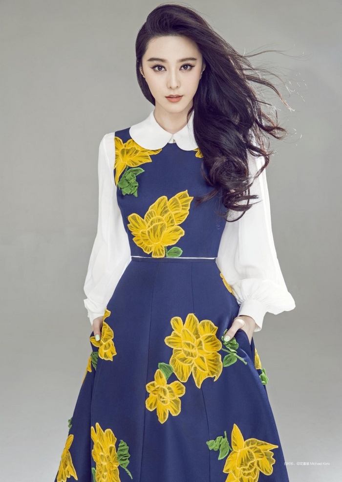 Fan Bingbing in a blue floral dress