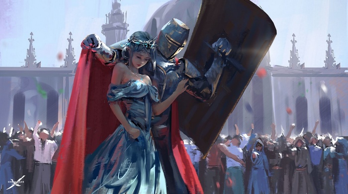 WLOP, painting, artwork, Ghost Blade, fantasy art, women, concept art, princess, knight