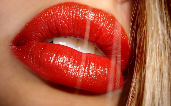 women, gloss, teeth, juicy lips, red lipstick, long hair, closeup, hair in face, model, blonde, face, open mouth