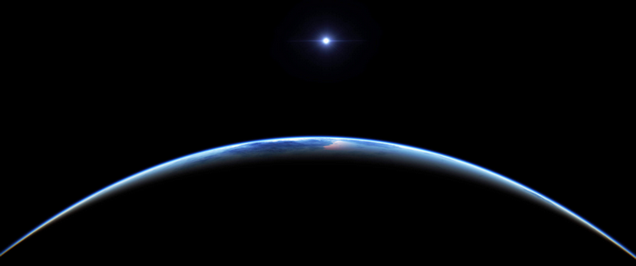Earth and a bright star in space