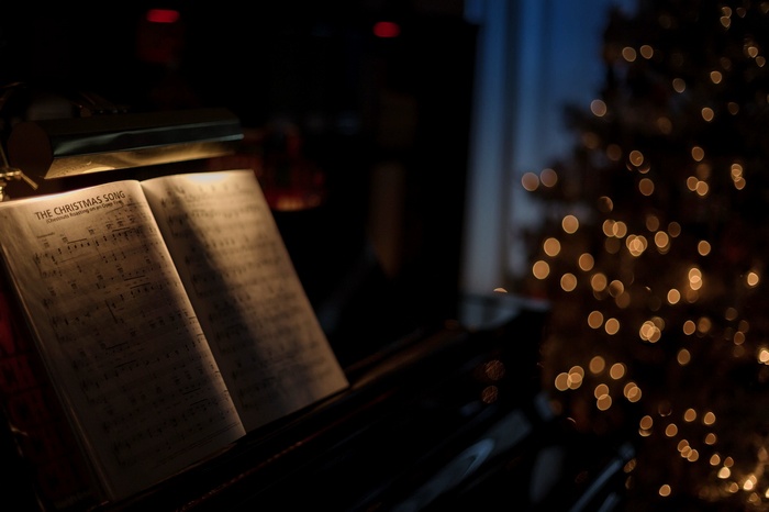 The Christmas Song sheet music on a piano