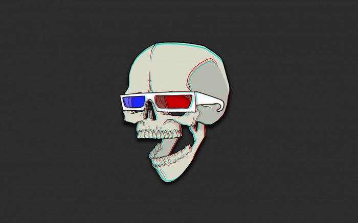 Skull wearing 3D glasses with anaglyph effect
