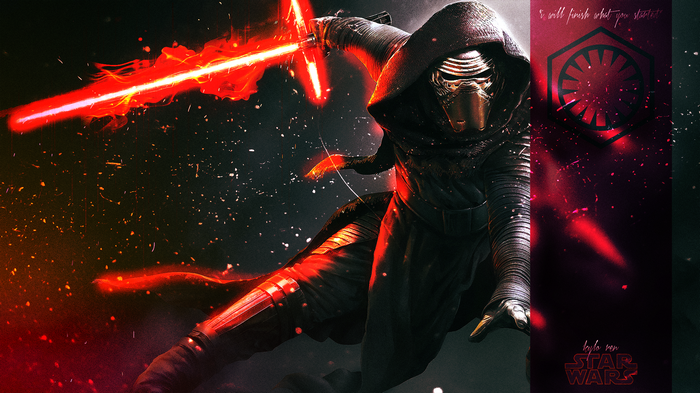 Kylo Ren with a red lightsaber, Star Wars fan art