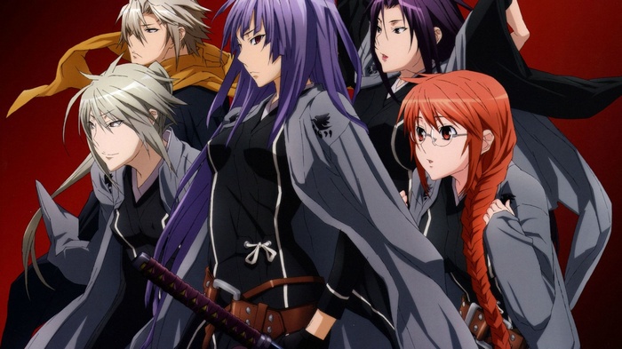Sekirei characters with swords and capes
