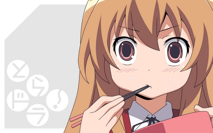 Aisaka Taiga eating with chopsticks