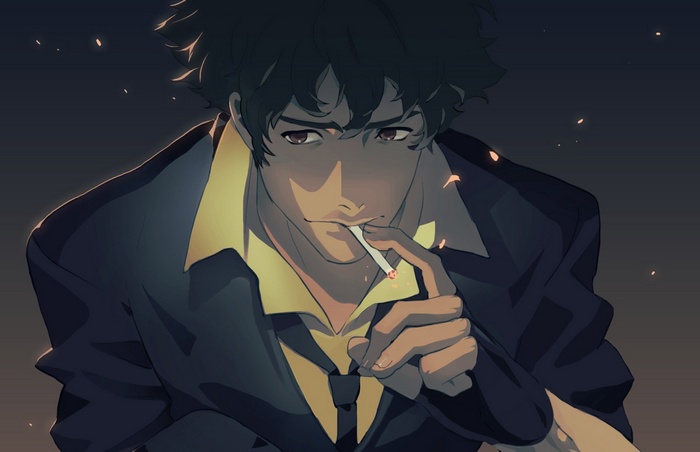 Spike Spiegel from Cowboy Bebop smoking