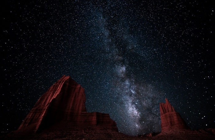 Milky Way over desert rock formations
