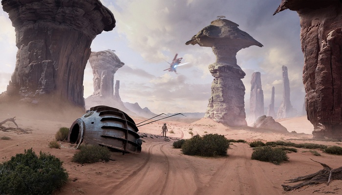 landscape, spaceship, Star Wars