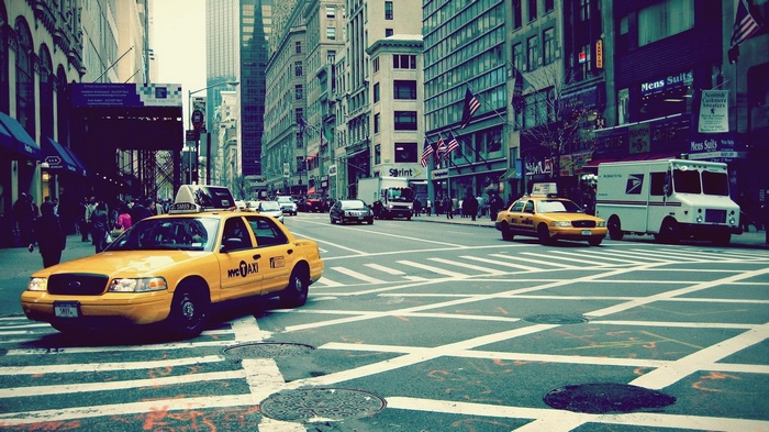 Yellow NYC Taxi on a City Street