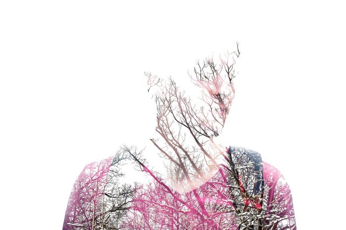 Double exposure of trees within a silhouette