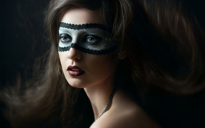 red lipstick, bare shoulders, looking away, face, Jana, portrait, mask ...