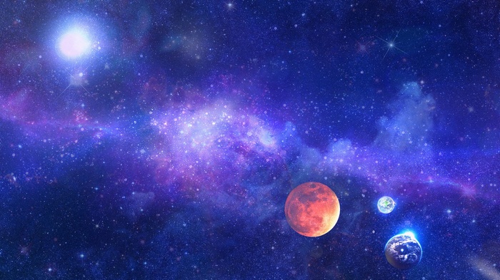 Digital art of planets and nebulae in space