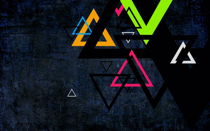 Abstract colorful triangles on a dark textured background