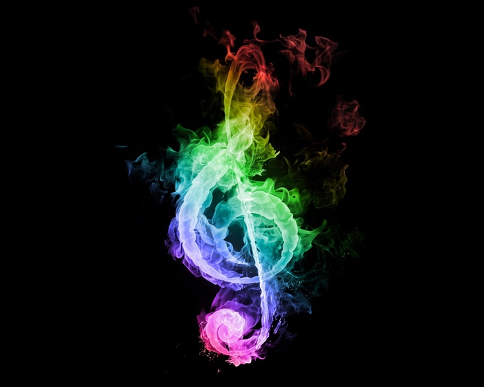 Colorful smoke forming a treble clef