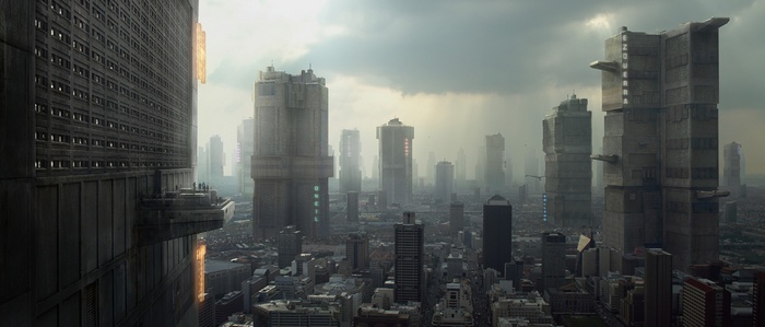 Judge Dredd futuristic city skyline