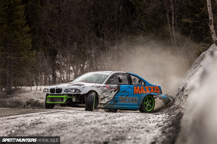 BMW drift car on a dirt track