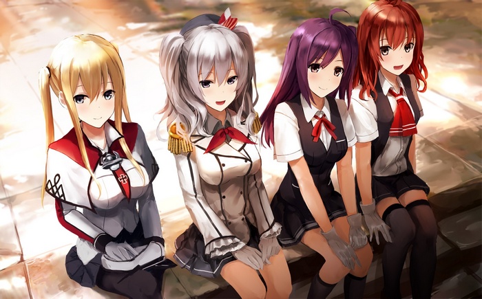 Kantai Collection girls: Kashima, Hagikaze, Arashio, and Graf Zeppelin