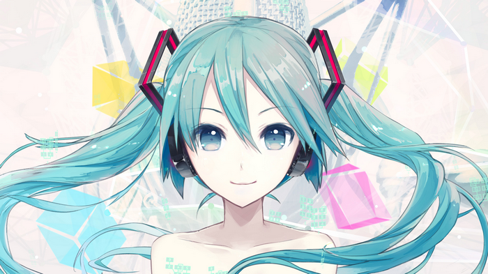 Hatsune Miku with blue twintails and headphones