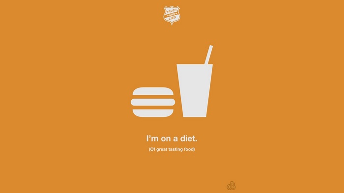 Minimalist illustration of a burger and drink with text