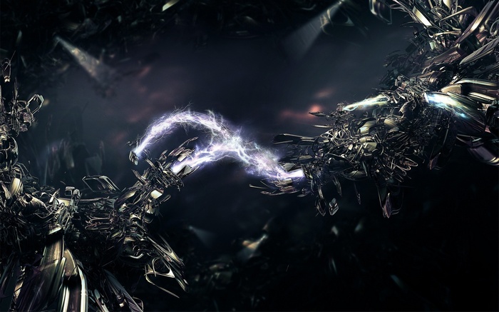 Abstract metallic structures with electrical discharge