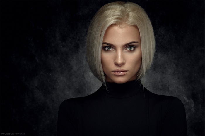 Portrait of a blonde woman with blue eyes