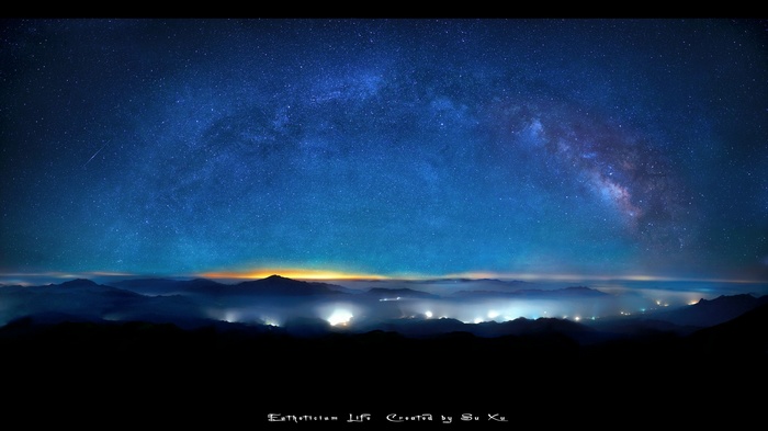Milky Way Galaxy Over Mountains and Lights