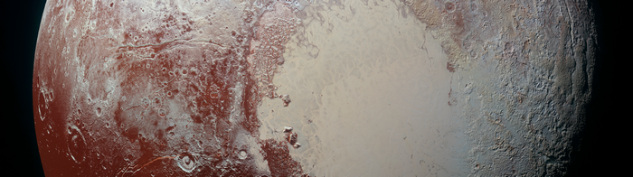 Pluto's icy plains and reddish terrain