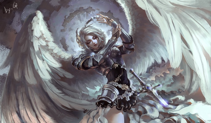 Angel in Armor with Sword and Wings
