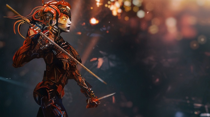 Digital art of a female warrior with a spear