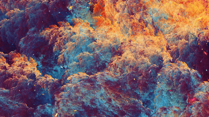 Abstract fractal clouds with orange and blue hues