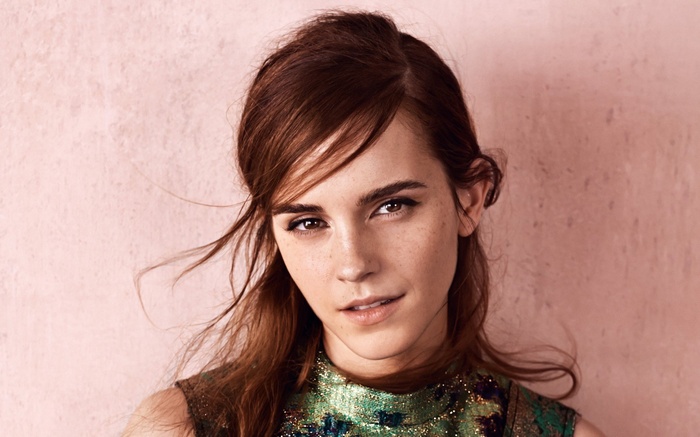 Emma Watson portrait with auburn hair and freckles