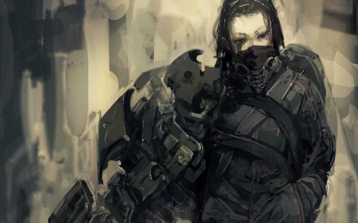 Cyberpunk characters in dark futuristic armor