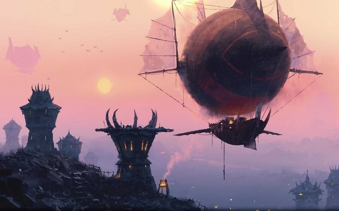 World of Warcraft Horde Airships Over a City