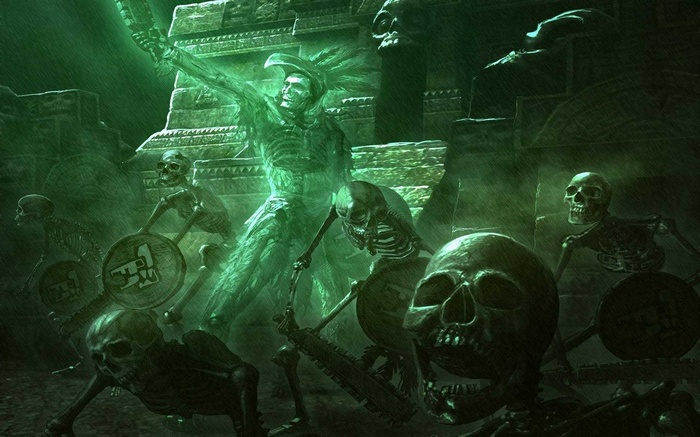Undead Aztec warriors in a tomb