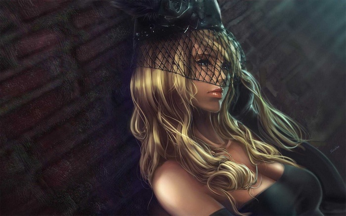 Fan art of a woman in a black hat and veil