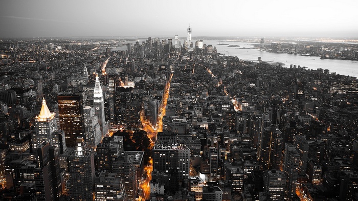 New York City skyline with selective coloring