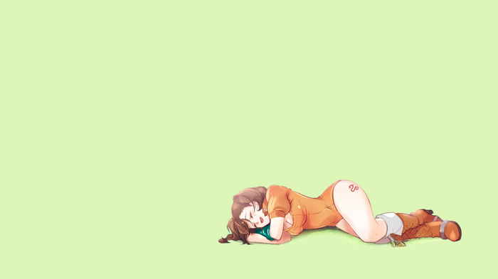 Diane sleeping on a light green background