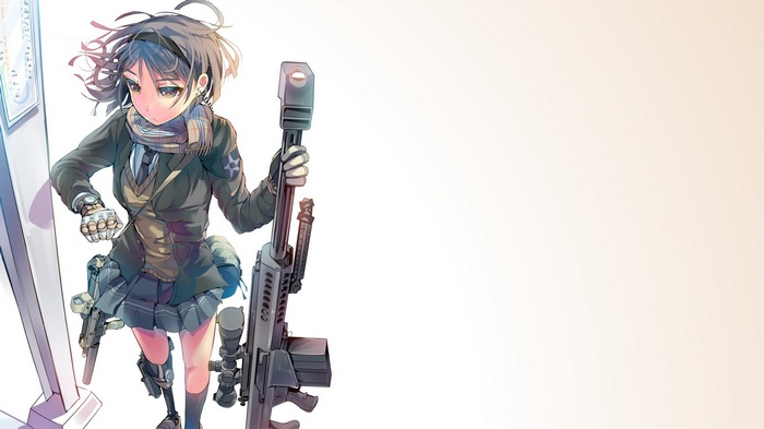 Anime girl with sniper rifle and handgun