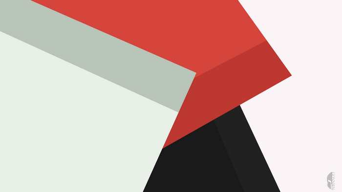 Abstract geometric shapes in red, green, and black