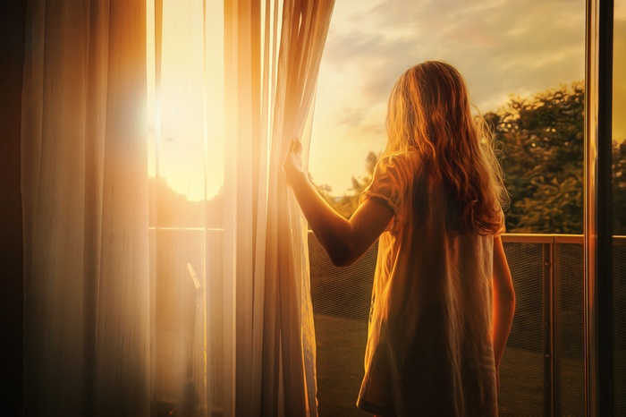 children, curtains, morning, Sun