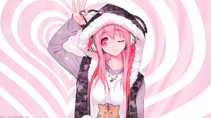 Super Sonico wearing a hoodie with cat ears