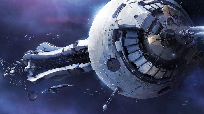 Mass Effect 3 Artwork of a Space Station and Ships