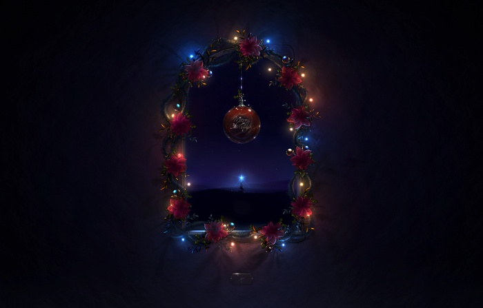 Christmas wreath with ornament and distant star